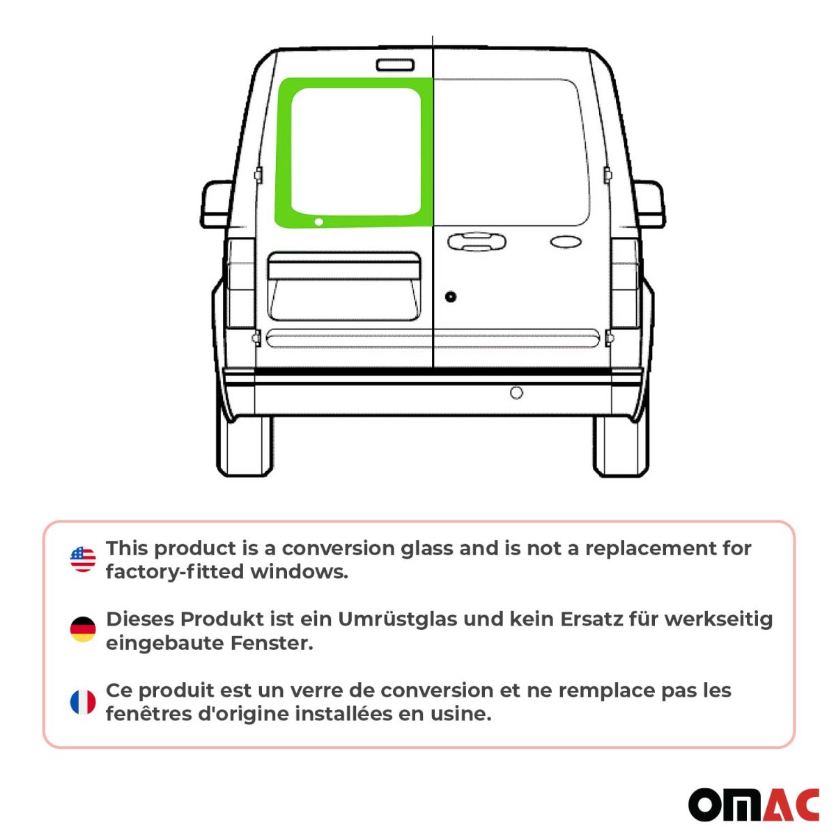 Ford Transit Connect Barn Door Fixed Glass - Left - Omac - L1/L2 Galaxy - '10-'13